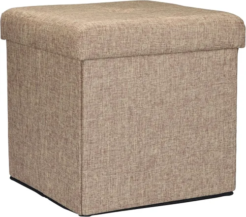Miniatura 14 de Simplify Otomana plegable de almacenamiento de lino sintético, doble, plegable, asiento acolchado copetudo, reposapiés, caja de juguetes, banco
