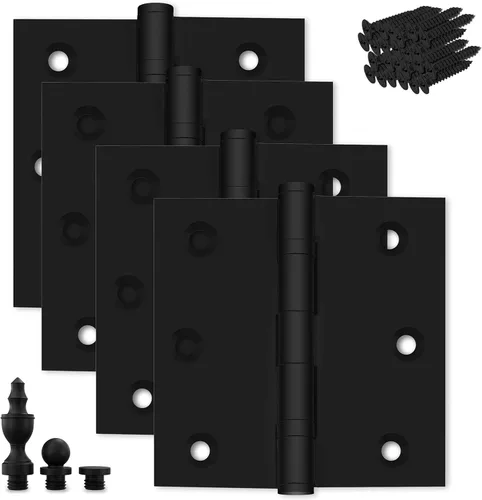 Miniatura 7 de Bisagra de puerta de latón macizo, rodamiento de bolas pulido de 3.5 x 3.5 pulgadas con puntas decorativas de rosca incluidas, juego de 2 bisagras