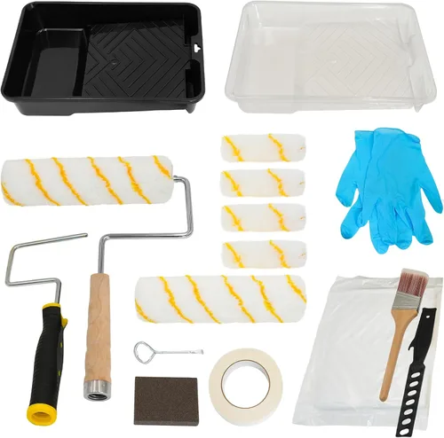 Miniatura 10 de ETERNA Kit de rodillos de pintura, 9 piezas de suministros de pintura para pintura de casa, con bandeja de pintura de metal y rodillos de pintura