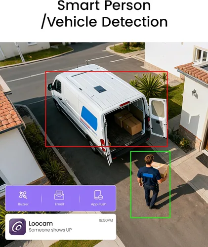 Miniatura 3 de Loocam Sistema de cámara de seguridad con cable 8MP 8CH NVR 2TB HDD, 4pcs 4K PoE Sistema de cámara AI Detección de vehículos humanos, sistema