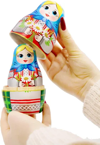 Miniatura 9 de AEVVV Juego de 7 muñecas rusas de anidación - Muñeca Matryoshka en vestido tradicional bielorruso - Muñeca rusa con acianos, espiguillas y flores