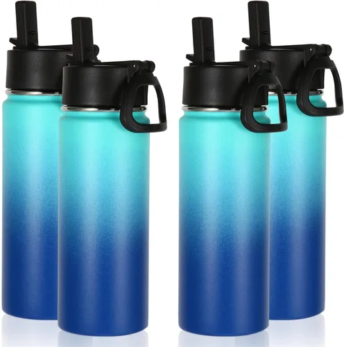 Miniatura 17 de Volhoply Paquete a Granel de 8 Botellas de Agua Aisladas de 18 Onzas, Botellas de Agua de Acero Inoxidable para Niños con Tapa con Pajita, Botella