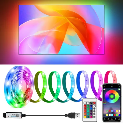Miniatura 9 de Kit de tiras de luces LED, tira de luces LED RGB de 2 x 6.56 pies para retroiluminación LED de TV de 40 a 60 pulgadas, tira de luz que cambia