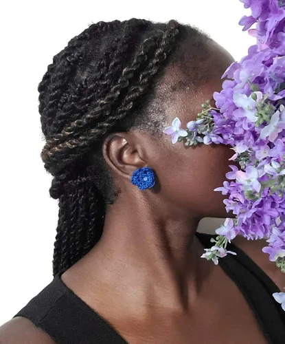Miniatura 2 de Aretes de rosa para mujer, aretes de flor de moda con cristal de cuarzo transparente Azul