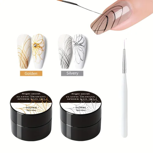 Miniatura 7 de Kit de esmalte de gel Spider para uñas, 0.18 onzas, gel de araña para arte de uñas, gel de dibujo de alambre para línea de panitado con pinceles