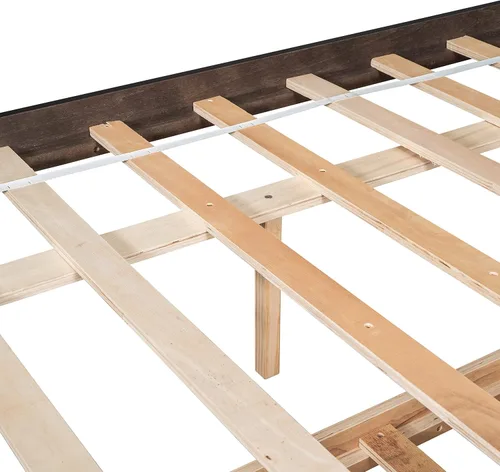 Miniatura 9 de Polibi Cama de plataforma de tamaño matrimonial con nido individual y estantería, cama de plataforma de almacenamiento de madera con cabecera