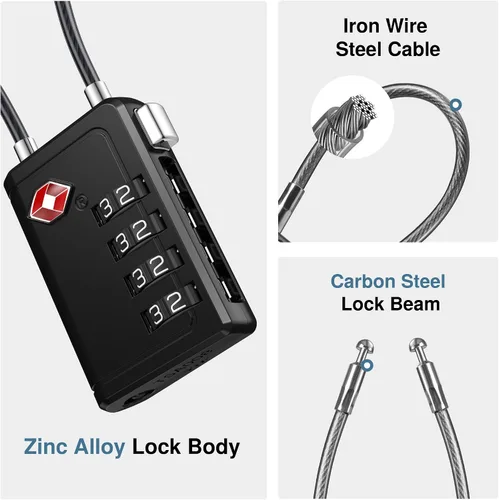 Miniatura 6 de Puroma Cerraduras de viaje de equipaje aprobadas por la TSA con indicador de alerta abierta, cerradura de aleación de zinc de combinación de 4