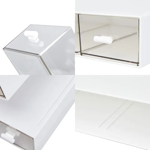 Miniatura 5 de Organizador de escritorio con 3 cajones, caja de almacenamiento de escritorio de plástico transparente, organización de escritorio para suministros