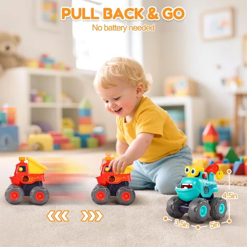 Miniatura 3 de Juguetes para niños de 1 año, camiones monstruo juguetes de construcción para niños pequeños 1-3 grúa camión volquete excavadora retroceso coche