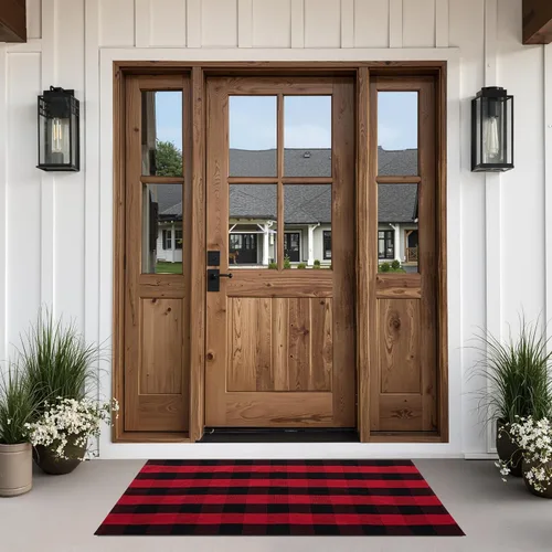 joybest - Alfombra de felpudo tipo búfalo a cuadros de 27.5 x 43 pulgadas en negro y rojo; alfombra de algodón tejida a mano para puerta delantera,