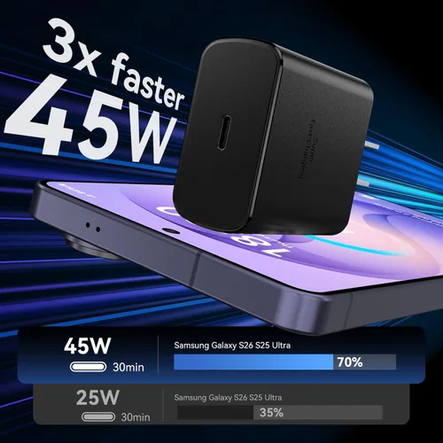 Miniatura 2 de Cargador súper rápido Samsung USB-C de 45 W tipo C de 8 pies, cable de carga rápida con bloque de cargador de pared de teléfono Android para Samsung