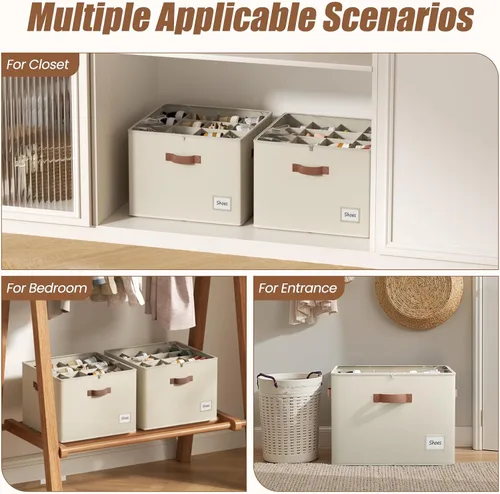 Miniatura 4 de PHINOX Organizador de zapatos para armario, paquete de 2 cajas organizadoras de zapatos de tela, contenedores de almacenamiento de zapatos