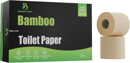 Miniatura 9 de Bamboo Story, Papel higiénico de bambú sin blanquear, 12 rollos, 3 capas y 300 hojas de papel higiénico de bambú, certificado FSC, biodegradable