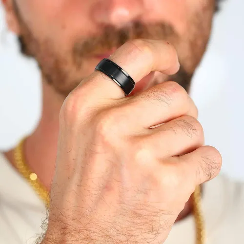 Miniatura 2 de Anillo giratorio de titanio de tungsteno de 0.2360.315 pulgadas para hombre, tamaño medio, sin níquel, anillo de ansiedad para hombres y mujeres