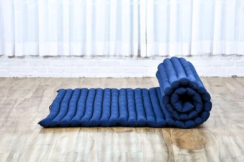 Miniatura 6 de Leewadee colchón tailandés enrollable para cama de invitados, tapete de yoga, para masaje tailandés, ecológico, orgánico y natural. Cl44 - Azul