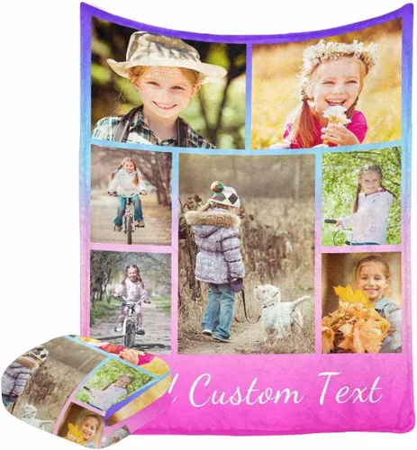 Miniatura 26 de Manta personalizada con fotos, manta personalizada con retrato familiar para padres, niños, perros y familia, manta personalizada para un día