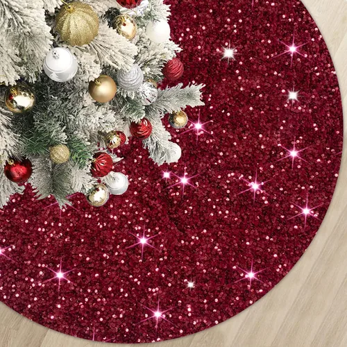 Miniatura 7 de MODFUNS Falda Roja para Árbol de Navidad Mini Faldas con Purpurina para Árbol de 21 Pulgadas Falda para Árbol de Navidad con Lentejuelas Tapete