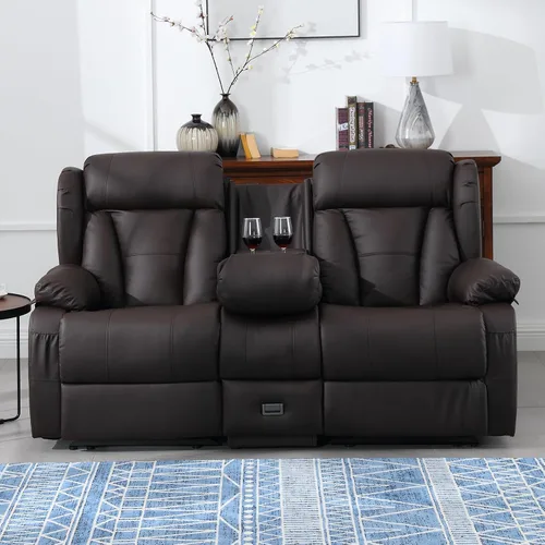 Miniatura 27 de Sofá biplaza reclinable manual de 110 pulgadas, sillón reclinable de 4 asientos con consola, mesa plegable y salidas integradas, sofá reclinable
