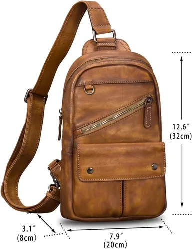 Miniatura 5 de IVTG Bolso bandolera de cuero genuino para hombres y mujeres, estilo vintage, hecho a mano, bolso de hombro, bolso cruzado en el pecho, Marrón