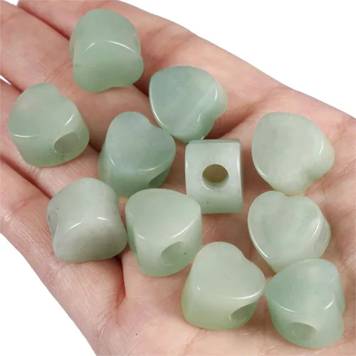 Miniatura 2 de TUMBEELLUWA Cuentas de piedra para hacer joyas, cuentas sueltas con forma de corazón de cristal curativo con agujero grande, paquete de 15, Verde