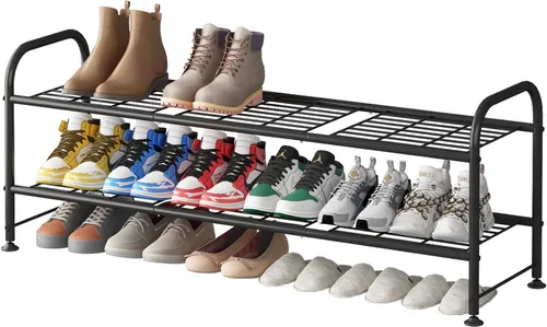 LINZINAR Zapatero de 2 niveles organizador de almacenamiento para armario entrada metal negro