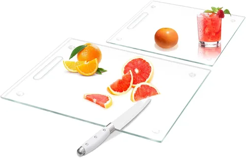 Miniatura 8 de Tablas de cortar de vidrio templado con asa, 2 tablas de cortar de vidrio, juego de tablas de cortar de vidrio con mango de 16 x 12 pulgadas y 12 x