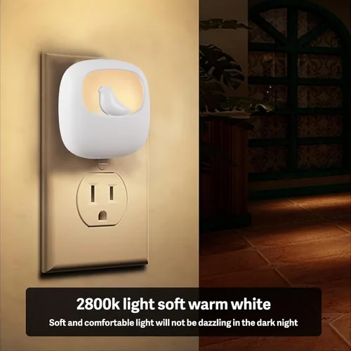 Miniatura 3 de VAVOFO Luz nocturna LED con sensor automático, paquete de 4, 2900-3200K blanco cálido, bonito diseño de pájaro, lámpara de noche de pared