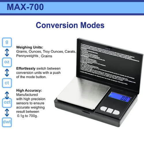 Miniatura 2 de American Weigh Scales Báscula de bolsillo portátil compacta de la serie MAX, escala de gramos para alimentos pequeños, escala de joyería, 24.69 oz x