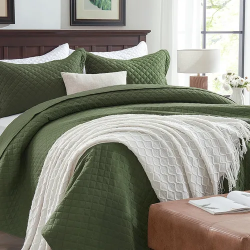 Miniatura 8 de SunStyle Home Juego de edredón tamaño individual, color verde oliva, ligero, suave y reversible para todas las estaciones, juego de ropa de cama