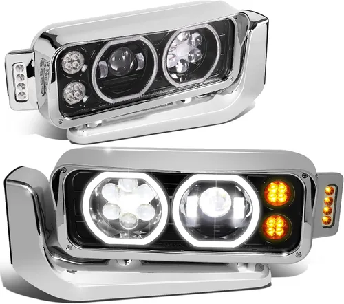 Miniatura 14 de DNA MOTORING HL-HAY-033-BK Par de faros delanteros LED con anillo de halo tipo U y reflector, ángulo amplio, compatible con Peterbilt 359