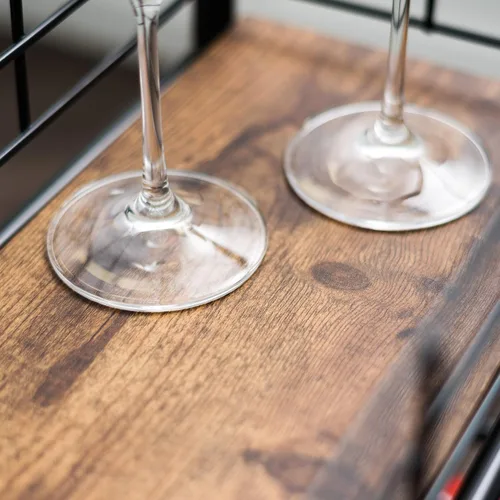 Miniatura 5 de IRIS USA Carrito rodante de almacenamiento de cocina de 2 niveles con ruedas giratorias con cerradura, estación de café, estante de despensa, bar