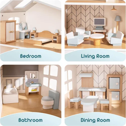 Miniatura 2 de ROBOTIME Muebles para Casa de Muñecas, Juego de Muebles de Madera para Casa de Muñecas, Set de 23 Piezas de Accesorios y Muebles para Casa