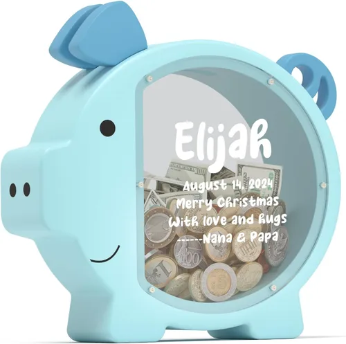 Miniatura 7 de Summidate Alcancía de madera para niños, niñas, niños y adultos, grandes facturas irrompibles, cambio de monedas, tarro de ahorro de dinero, regalo