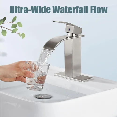 Miniatura 2 de Aolemi Grifo de baño de una sola manija, 1 agujero, montaje en cubierta, lavabo para lavabo de lavabo RV con placa de cubierta y montaje de drenaje