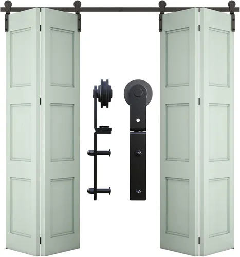 Miniatura 2 de CCJH Kit de riel deslizante para puerta de granero biplegable de 4 pies/48 pulgadas para 4 puertas de acero al carbono resistente