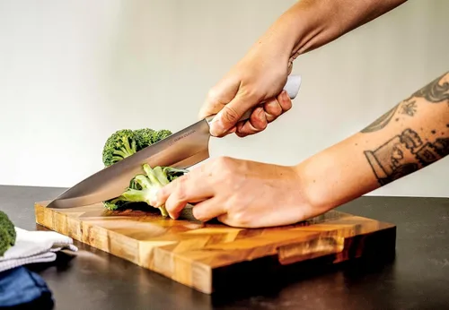 Miniatura 8 de Dura Living Juego de 5 cuchillos de cocina de corte ecológico, cuchillas de acero inoxidable de alto carbono con asas ergonómicas ecológicas, Gris