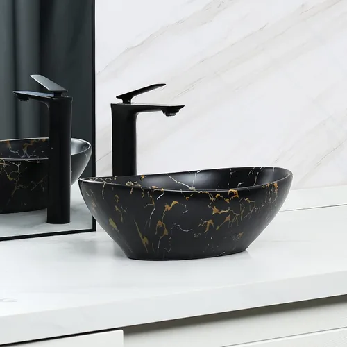 Miniatura 8 de Davivy Fregadero ovalado negro mate de 16 x 13.2 pulgadas con drenaje desplegable, fregaderos de baño, lavabos de baño sobre encimera, fregadero
