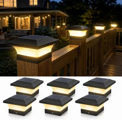 Miniatura 9 de T-SUN - Luces solares de poste, luces impermeables al aire libre para postes de madera de 4 x 4, iluminación LED blanca de 6000K, para cubierta