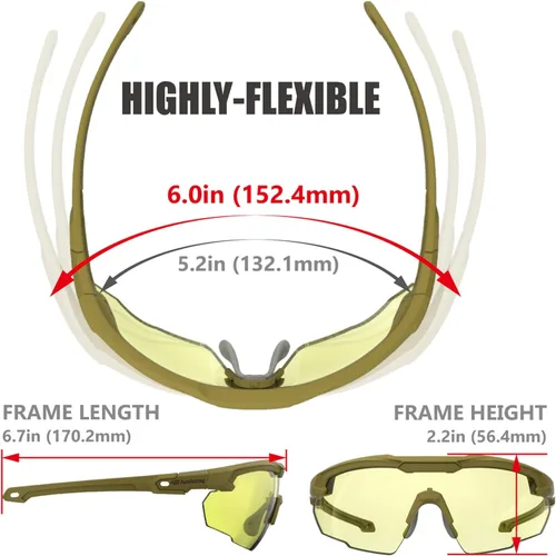 Miniatura 7 de HTS HUNTERSKY Gafas de tiro tácticas balísticas ANSI Z87+UV400 gafas protectoras Verde Amarillo