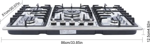 Miniatura 3 de Estufa de gas de 34 pulgadas, 5 quemadores de acero inoxidable incorporada, estufa de gas G/LPG para el hogar, cocina, comercial con protección de 5