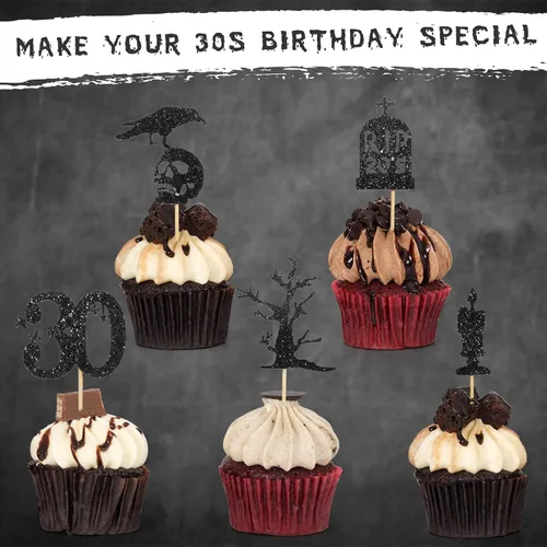 Miniatura 3 de Roowest 48 adornos para cupcakes de los años 20 con purpurina de Death to My Twenties Rip to My 20, decoraciones de fiesta de cumpleaños de 30 años