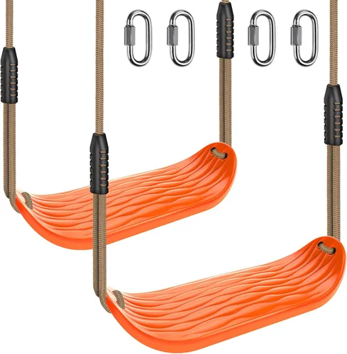 Miniatura 8 de SELEWARE Asiento de columpio de plástico, juego de columpio antideslizante para árbol con cuerda ajustable y 4 mosquetones, accesorios de juego