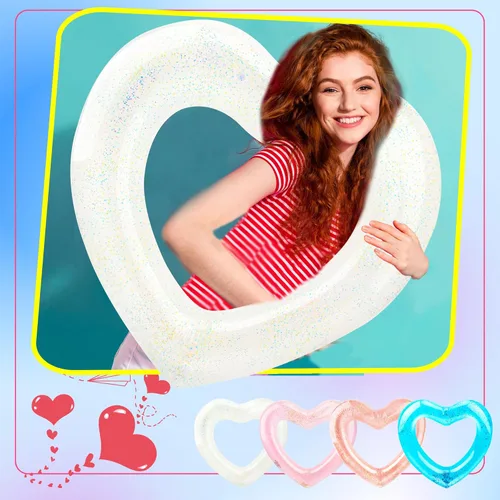 Miniatura 3 de Paquete de 4 anillos de natación inflables con forma de corazón, flotadores de piscina para adultos, suministros de fiesta en la playa, 47.2 x 39.4