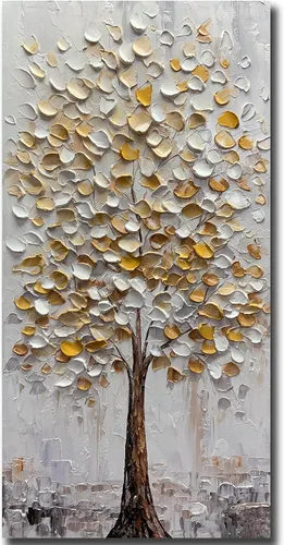Miniatura 8 de Yotree Pintura de árbol, 24 x 48 pulgadas, óleo sobre lienzo, arte abstracto, enmarcado, pintado a mano, moderno, unisex, interior, sala de estar