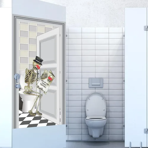 Miniatura 6 de Tatuo Cubierta de puerta de esqueleto - Decoraciones de Halloween, fondo de baño, suministros de fiesta en interiores, 30 x 60 pulgadas