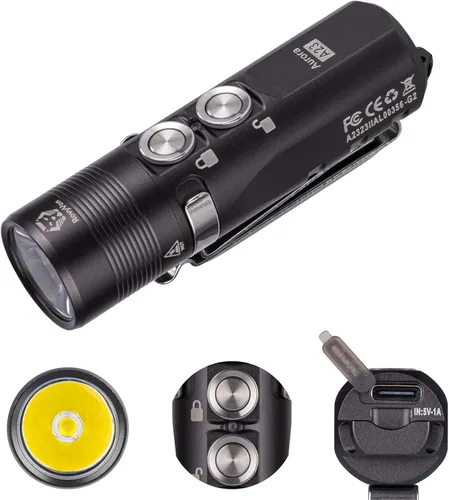 RovyVon A23 G2 linterna recargable USB-C EDC de 1000 lúmenes, 6500K blanco frío 850mAh LED llavero linterna de bolsillo, con clip de bolsillo A23