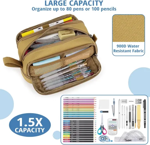 Miniatura 3 de ATRIPACK Estuche Táctico de 4 Compartimentos para Lápices para Niños, Bolsa de Lona Grande para Bolígrafos, Estuche de Gran Capacidad, Bolsa