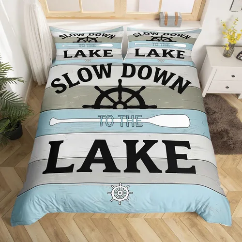 Miniatura 30 de Erosebridal Lake House Twin Bed Set for Boys Girls Kids, Blue and Beige Lakehouse 2Pcs Duvet Cover with Zipper, Rustic Farmhouse Bedding Sets