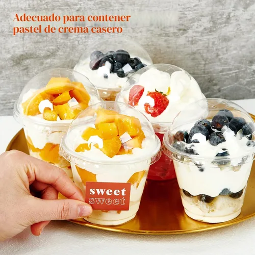 Miniatura 4 de Lilymicky Paquete de 200 vasos de plástico transparente de 9 onzas con tapas de cúpula, tazas de postre transparentes para helado, café con leche
