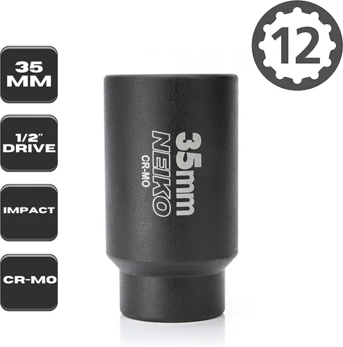 Miniatura 2 de NEIKO 02526A 35mm Enchufe 1/2" Accionamiento Juego de Enchufe de Impacto Profundo Enchufe de Eje y Tuerca de Eje 12 Puntos Cromo Molibdeno